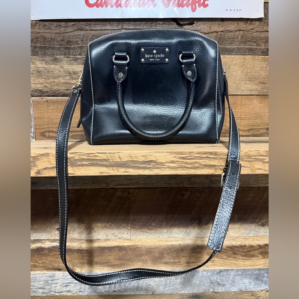 kate spade New York Black Leather Crossbody Dome Satchel